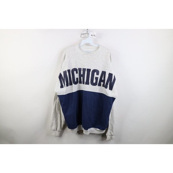 Vtg 90s Mens 2XL Faded Spell Out University of Michigan Color Block Sweatshirt